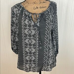 Fred David Charcoal and White Patterned Blouse